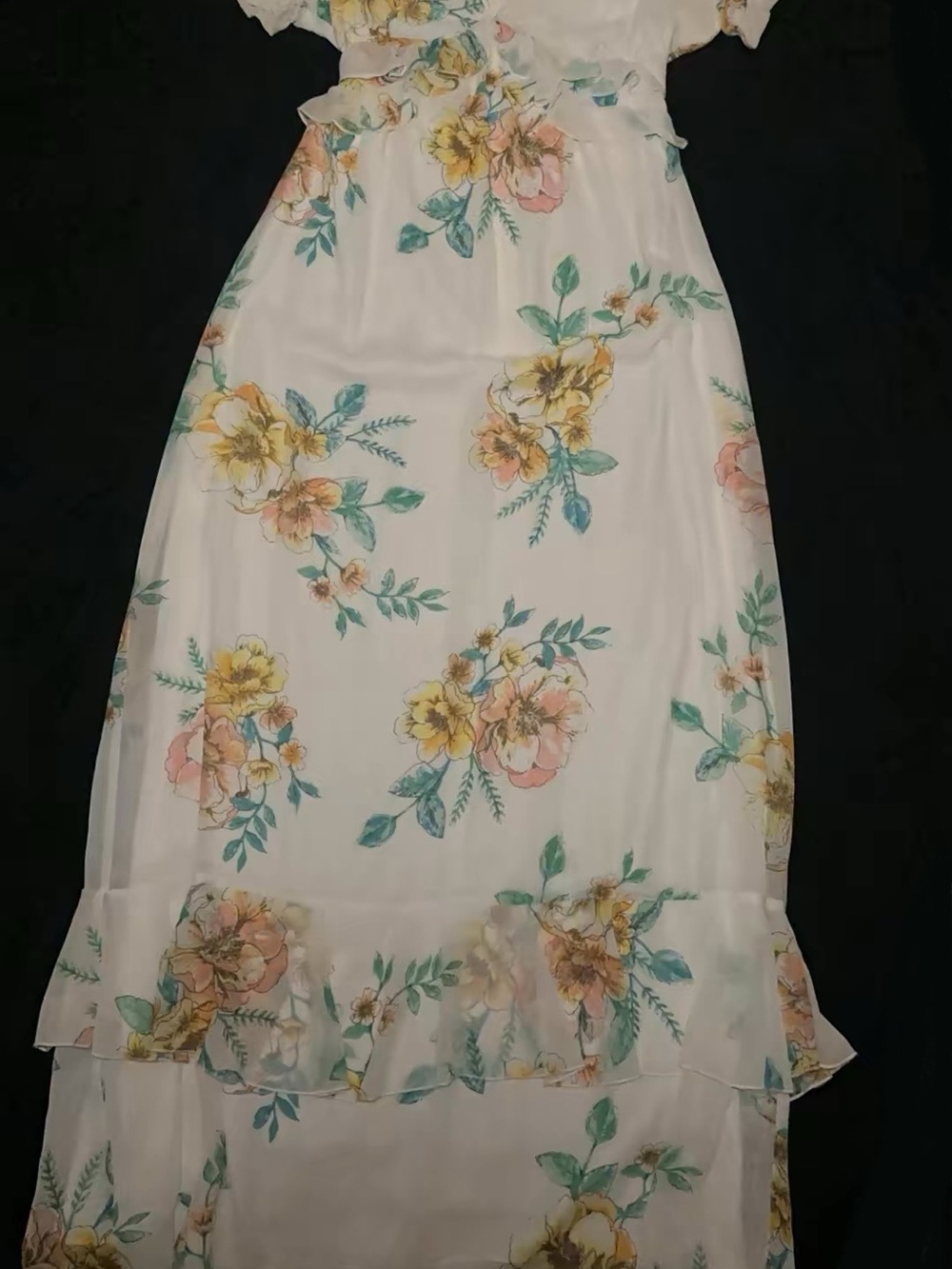 Gianni Bini Cream Maxi Dress with Yellow, Pink & Green Floral Print